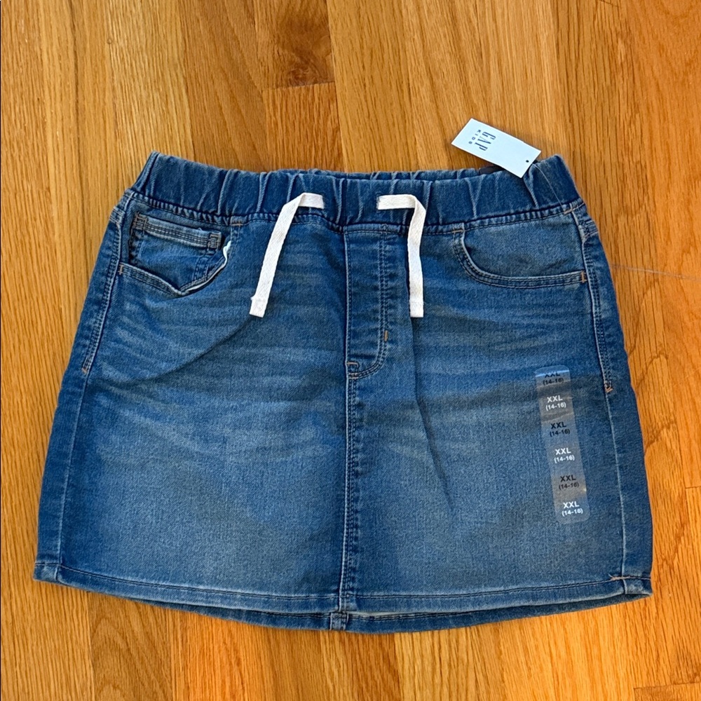 NWT GAP KIDS Blue Denim Skirt with White Drawstring